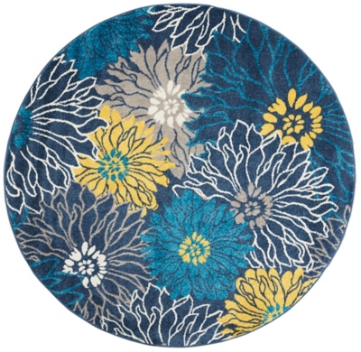Nourison Nourison Passion 4' x ROUND Blue Contemporary Indoor Rug, Blue, large