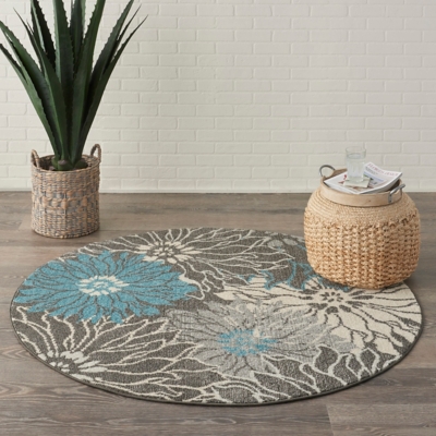 Nourison Passion 4' Round Charcoal And Blue Area Rug, Charcoal/Blue, large