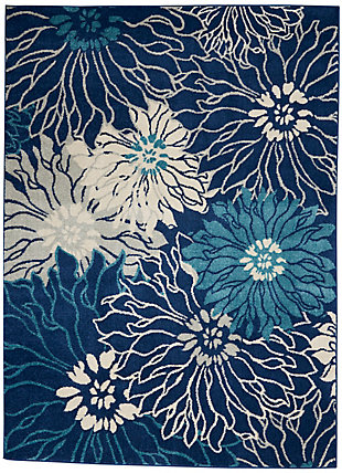 Rich, lush, seductive color draws you in to the plush beauty of the lovely passion collection. If you thrill to the pleasures of beautifying your home, you'll find passion area rugs simply irresistible. These fantastic florals, stunning abstracts and dramatic geometric designs meld elements of classic persian motifs with a modern sensibility. Woven of polypropylene fibers on state-of-the-art powerlooms, this collection of area rugs combines thick, comfortable pile with an easy-care approach. Advanced overdye techniques create an exciting patina effect. Live a more colorful life with passion in your home! Bold is beautiful in this lush, modern floral design from the passion collection. Its oversize, imaginative blooms practically burst the serged-edges of this area rug. A rich and seductive look in magnificent blues and ivory, enhanced with cut pile for superb dimension and texture.Power-loomed | Serged edges | Low shedding | Indoor only | Rug pad recommended
