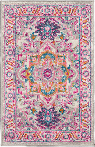 Nourison Passion 2' X 3' Gray And Pink Persian Area Rug, Light Gray/Pink, large