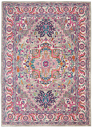 Nourison Passion Gray And Pink 4'x6' Persian Area Rug, Light Gray/Pink, large