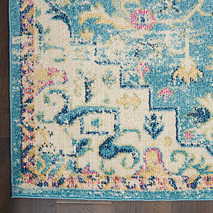 Rich, lush, seductive color draws you in to the plush beauty of the lovely passion collection. If you thrill to the pleasures of beautifying your home, you'll find passion area rugs simply irresistible. These fantastic florals, stunning abstracts and dramatic geometric designs meld elements of classic persian motifs with a modern sensibility. Woven of polypropylene fibers on state-of-the-art powerlooms, this collection of area rugs combines thick, comfortable pile with an easy-care approach. Advanced overdye techniques create an exciting patina effect. Live a more colorful life with passion in your home! Tones of turquoise, cream, and yellow interplay with pops of pink on this classic persian beauty. This contemporary passion rug presents a classic center-medallion floral pattern in a modern palette with over-dyed patina. As sumptuous to the touch as it is to the eye, in thick, soft pile with a narrow border.Power-loomed | Distressed finish | Low shedding | Indoor only | Rug pad recommended
