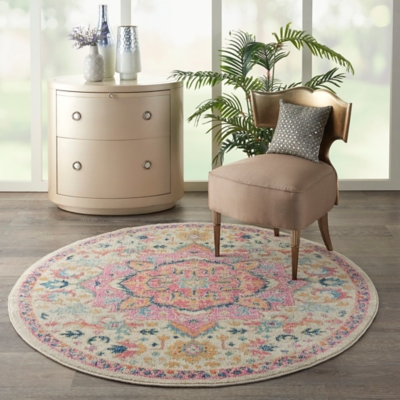 Nourison Nourison Passion 5'3" x ROUND Ivory/Pink Bohemian Indoor Rug, Ivory/Pink, large