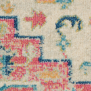 Rich, lush, seductive color draws you in to the plush beauty of the lovely passion collection. If you thrill to the pleasures of beautifying your home, you'll find passion area rugs simply irresistible. These fantastic florals, stunning abstracts and dramatic geometric designs meld elements of classic persian motifs with a modern sensibility. Woven of polypropylene fibers on state-of-the-art powerlooms, this collection of area rugs combines thick, comfortable pile with an easy-care approach. Advanced overdye techniques create an exciting patina effect. Live a more colorful life with passion in your home! Candy colors and intricate flowers swirl in a sweet symphony of pink, yellow and blue on a cream field.  this contemporary persian rug presents a classic center-medallion floral pattern in a modern palette with over-dyed patina. As sumptuous to the touch as it is to the eye, in thick, soft pile with a narrow border.Power-loomed | Distressed finish | Low shedding | Indoor only | Rug pad recommended