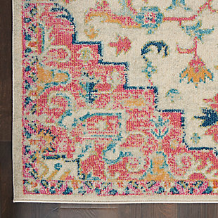 Rich, lush, seductive color draws you in to the plush beauty of the lovely passion collection. If you thrill to the pleasures of beautifying your home, you'll find passion area rugs simply irresistible. These fantastic florals, stunning abstracts and dramatic geometric designs meld elements of classic persian motifs with a modern sensibility. Woven of polypropylene fibers on state-of-the-art powerlooms, this collection of area rugs combines thick, comfortable pile with an easy-care approach. Advanced overdye techniques create an exciting patina effect. Live a more colorful life with passion in your home! Candy colors and intricate flowers swirl in a sweet symphony of pink, yellow and blue on a cream field.  this contemporary persian rug presents a classic center-medallion floral pattern in a modern palette with over-dyed patina. As sumptuous to the touch as it is to the eye, in thick, soft pile with a narrow border.Power-loomed | Distressed finish | Low shedding | Indoor only | Rug pad recommended