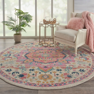 Nourison Nourison Passion 8' x ROUND Ivory/Pink Bohemian Indoor Rug, Ivory/Pink, large
