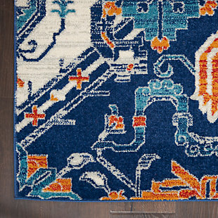 Rich, lush, seductive color draws you in to the plush beauty of the lovely Passion Collection. If you thrill to the pleasures of beautifying your home, you'll find Passion area rugs simply irresistible. These fantastic florals, stunning abstracts and dramatic geometric designs meld elements of classic Persian motifs with a modern sensibility. Woven of polypropylene fibers on state-of-the-art powerlooms, this collection of area rugs combines thick, comfortable pile with an easy-care approach. Advanced overdye techniques create an exciting patina effect. Live a more colorful life with Passion in your home! This exceptional Passion area rug combines lively Persian floral motifs with brilliant multi-color and borderless design for a vivid, modern effect. Deep hues of indigo and saffron are showcased by the ivory ground. Soft and thick cut-pile has irresistible texture; finished with a serged edge.Power-loomed | Serged edges | Low shedding | Indoor Only | Rug pad recommended