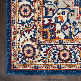 Rich, lush, seductive color draws you in to the plush beauty of the lovely Passion Collection. If you thrill to the pleasures of beautifying your home, you'll find Passion area rugs simply irresistible. These fantastic florals, stunning abstracts and dramatic geometric designs meld elements of classic Persian motifs with a modern sensibility. Woven of polypropylene fibers on state-of-the-art powerlooms, this collection of area rugs combines thick, comfortable pile with an easy-care approach. Advanced overdye techniques create an exciting patina effect. Live a more colorful life with Passion in your home! This gorgeous Passion area rug is centered by a detailed star medallion, surrounded by an intricate Persian garden design and finished with a layered border. Richly pigmented tones of gold and ruby sparkle on the lapis and ivory ground. Easy-care fibers make this rug perfect for the modern lifestyle; the thick, cut-pile adds a welcome touch of textural appeal.Power-loomed | Serged edges | Low shedding | Indoor Only | Rug pad recommended