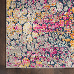 Rich, seductive color draws you into the plush beauty of the passion collection. These fantastic florals and dramatic geometric designs meld elements of classic persian motifs with a bohemian sensibility. Woven from polypropylene fibers on state-of-the-art power looms, this collection of area rugs combines thick, comfortable pile with an easy-care approach. Advanced overdye techniques create an exciting patina effect in shades of pink, blue, and orange. Live a more colorful life with passion in your home! A colorful coral reef is slightly less spectacular than this magical passion area rug that pulsates with color and soft, inviting pile. Its modern abstract design with circular motif brings light and energy into your favorite room. Brilliantly conceived in rich multicolor with golden yellow, fuchsia and reef blue.Power-loomed | Serged edges | Low shedding | Indoor only | Rug pad recommended