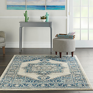 Nourison Persian Vintage 5' X 7' Bohemian Style Area Rug, Ivory Blue, rollover