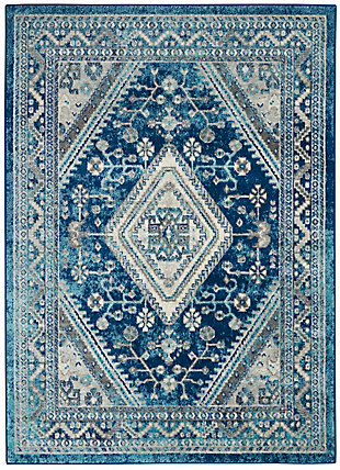 Nourison Persian Vintage 5' X 7' Bohemian Style Area Rug, Ivory Blue, large