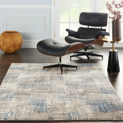 Nourison Nourison Solace 5'3" x 7'3" Ivory/Grey/Blue Modern Indoor Rug, Ivory/Gray/Blue, large