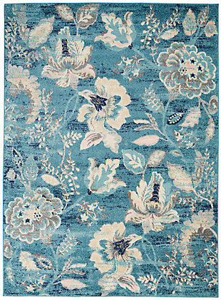 Nourison Tranquil Tra02 Turquoise Blue And White 4'x6' French Country Area Rug, Turquoise, large