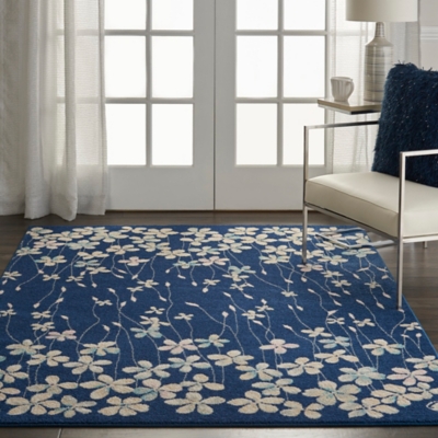 Nourison Tranquil Tra04 Navy Blue 6'x9' Floral Area Rug, Navy, large