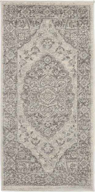 Nourison Tranquil 2'x4' Gray And White Vintage Small Rug, Ivory/Gray, large