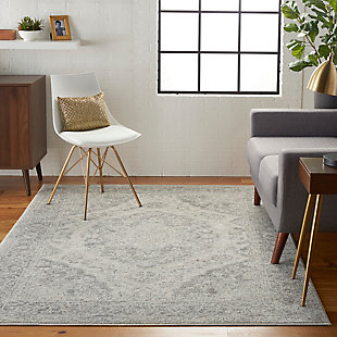 Nourison Tranquil Tra05 Gray And White 4'x6' Vintage Area Rug, Ivory/Gray, rollover