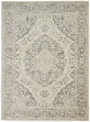 Nourison Tranquil Tra05 Gray And White 4'x6' Vintage Area Rug, Ivory/Gray, large