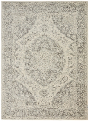 Nourison Tranquil Tra05 Gray And White 5'x7' Vintage Area Rug, Ivory/Gray, large