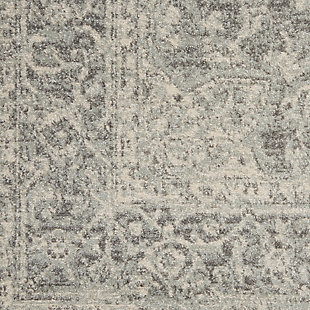 Nourison’s tranquil collection brings together a palette of soothing and elegant colors into an assortment of contemporary and traditional patterns, ranging from contemporary florals to intricate persian and kashan bordered medallion rugs. Each rug features a lush cut pile in easy-care fibers, with subtle abrash tones for touch of calming charm for any decor. Rethink traditional with this intriguing persian rug design from the tranquil collection. The oushak center-medallion style is expressed in the soft and subtle abrash tones of a soothing ivory-grey palette. It's a vintage look with contemporary appeal.Power loomed | Easy-care fibers | Low shedding | Rug pad is recommended | Indoor only