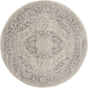 Nourison Tranquil Tra05 Gray And White 5' Round Vintage Area Rug, Ivory/Gray, large