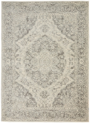 Nourison Tranquil Tra05 Gray And White 6'x9' Vintage Area Rug, Ivory/Gray, large