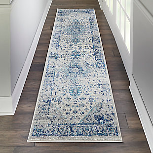 Nourison Tranquil Tra06 Navy Blue And White 7' Runner Hallway Rug, Ivory/Light Blue, rollover