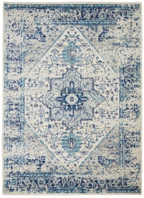 Nourison Tranquil Tra06 Navy Blue And White persian Area Rug | Ashley