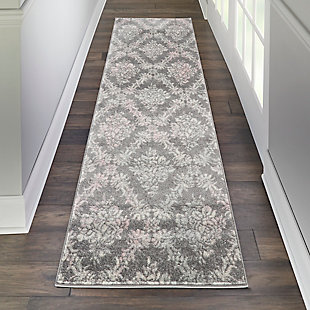 Nourison Tranquil Tra09 Pink And Gray 7' Runner Hallway Rug, Gray/Pink, rollover