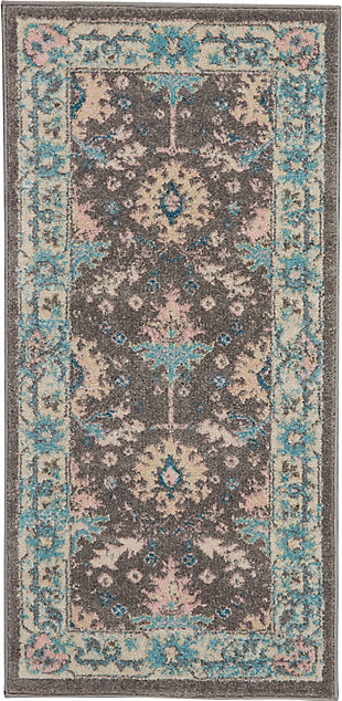 Nourison Tranquil 2'x4' Pink And Gray Bordered Oriental Small Rug, Gray/Pink, large