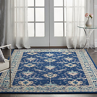 Nourison Tranquil Tra10 Navy Blue 6'x9' Bordered Oriental Area Rug, Navy/Ivory, rollover