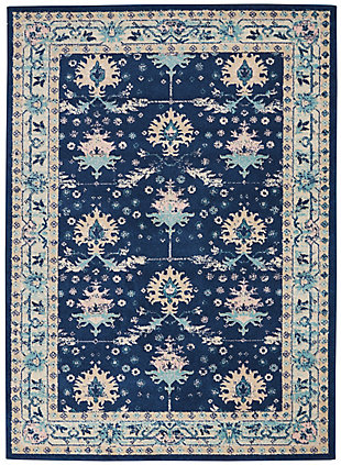 Nourison Tranquil Tra10 Navy Blue 6'x9' Bordered Oriental Area Rug, Navy/Ivory, large