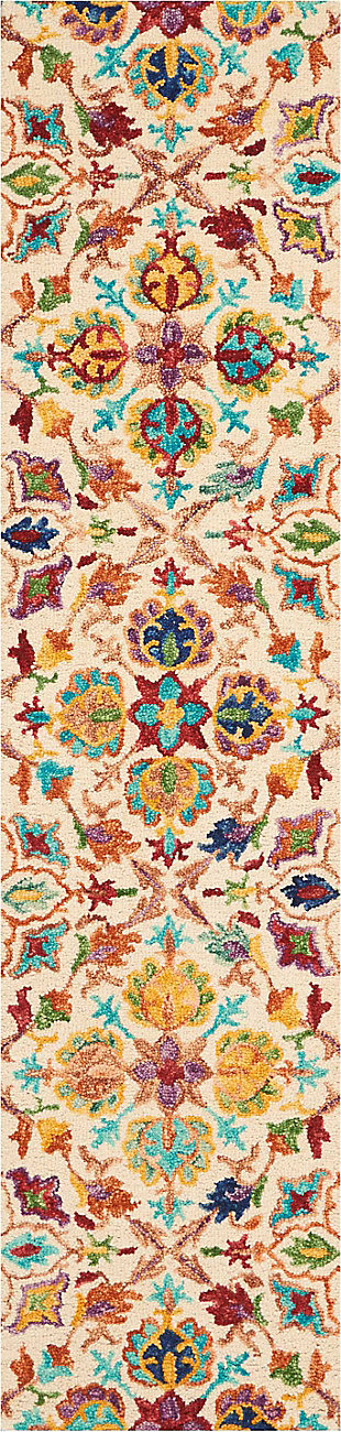 Nourison Vivid Multicolor 10' Runner Wool Hallway Rug, Ivory, large