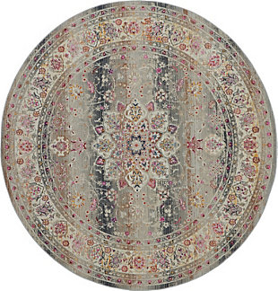 Nourison Vintage Kashan Gray Multicolor 6' Round Oushak Area Rug, Gray, large