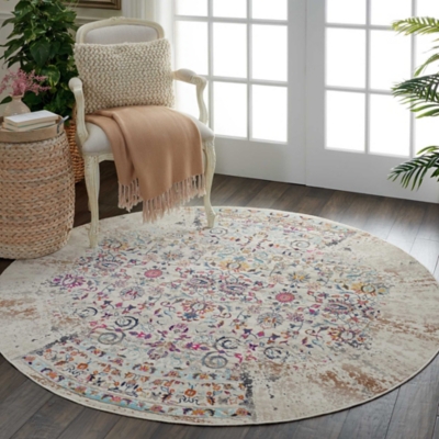 Nourison Nourison Vintage Kashan 4' x ROUND Ivory Vintage Indoor Rug, Ivory, rollover