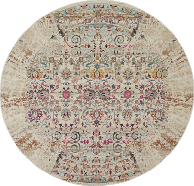 Nourison Nourison Vintage Kashan 4' x ROUND Ivory Vintage Indoor Rug, Ivory, large