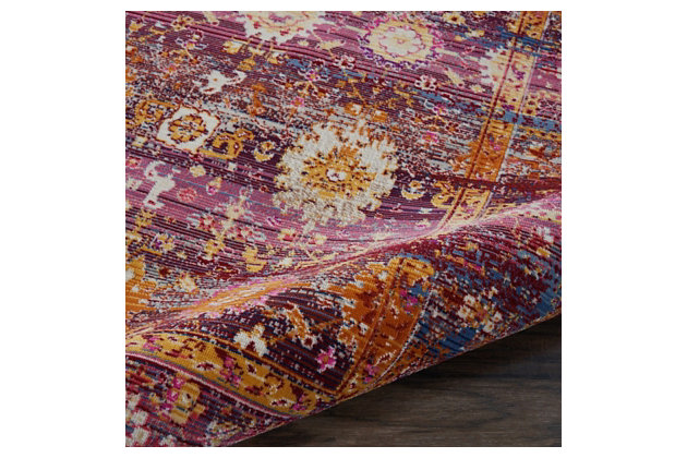 Bringing an antique flair to your home has never been easier, with the vintage kashan collection of persian-inspired traditional rugs. Featuring a range of bordered rugs with all-over or center star medallion designs, these elegant low-pile rugs draw inspiration from the finest kashan rug patterns, and are sure to bring a distressed elegance to your interior decor. This vintage kashan rug brings an instant aura of traditional style to any space. The deeply distressed low-cut pile features an almost-obscured persian border pattern, with ornate oushak-inspired all-over patterns adorning the rich red field.Power loomed | Serged edges | Low shedding | Rug pad recommended | Indoor only