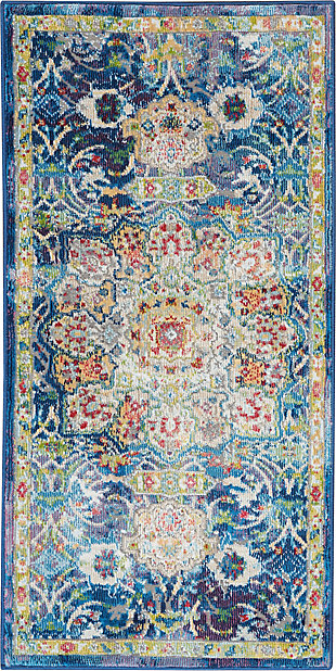 Nourison Nourison Ankara Global 2' x 4' Blue Vintage Indoor Rug, Blue, large