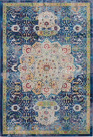 Nourison Nourison Ankara Global 5'3" x 7'6" Blue Vintage Indoor Rug, Blue, large