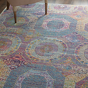 With the look and feel of vintage antiques, the ankara global collection brings lavishly ornate persian and turkish rug designs together in a richly colorful assortment. Silky texture and sheen are emphasized by a subtle high-low carved pile, with intricate distressed patterns ranging from dense florals to traditional center medallions, sure to add a global aura to your home. This ankara global collection rug brings an instant vintage charm, with its repeat medallion style and abrash colors that bring to mind beautiful antique rugs from a moroccan market. The soft, silky pile and bright colors will bring instant global energy to any room in the home.Power loomed | Serged edges | Low shedding | Low-pile | Indoor only; rug pad recommended