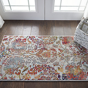 Nourison Ankara Global White And Orange French Country Area Rug, Ivory/Orange, rollover