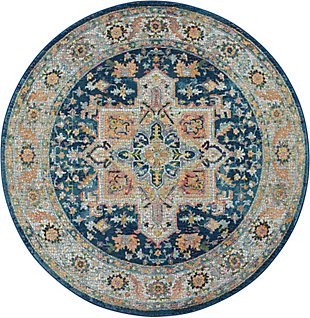 Nourison Ankara Global Blue And Red Multicolor 4' Round Persian Area Rug, Blue/Multi, large
