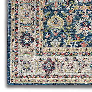 With the look and feel of vintage antiques, the ankara global collection brings lavishly ornate persian and turkish rug designs together in a richly colorful assortment. Silky texture and sheen are emphasized by a subtle high-low carved pile, with intricate distressed patterns ranging from dense florals to traditional center medallions, sure to add a global aura to your home. This ankara global collection rug has everything: global appeal, cut-pile texture, and luminous beauty. Charming, stylized flowers in navy and pink are enclosed within a classic border and elegantly faded for a vintage effect. In easy-care fibers for the modern lifestyle, it's the perfect finish to your favorite room.Power loomed | Easy-care fibers | Low shedding | Textured | Indoor only; rug pad recommended