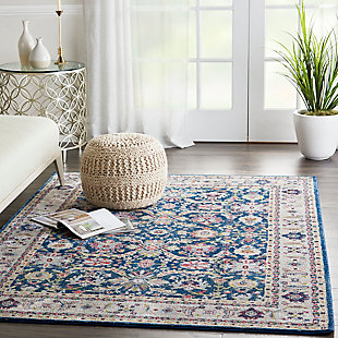 With the look and feel of vintage antiques, the ankara global collection brings lavishly ornate persian and turkish rug designs together in a richly colorful assortment. Silky texture and sheen are emphasized by a subtle high-low carved pile, with intricate distressed patterns ranging from dense florals to traditional center medallions, sure to add a global aura to your home. This ankara global collection rug has everything: global appeal, cut-pile texture, and luminous beauty. Charming, stylized flowers in navy and pink are enclosed within a classic border and elegantly faded for a vintage effect. In easy-care fibers for the modern lifestyle, it's the perfect finish to your favorite room.Power loomed | Easy-care fibers | Low shedding | Textured | Indoor only; rug pad recommended