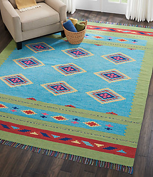 Nourison Baja Blue And Green 8'x10' Large Flat Weave Rug, Blue/Green, rollover