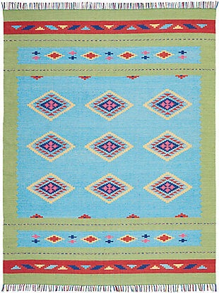 Nourison Baja Blue And Green 8'x10' Large Flat Weave Rug, Blue/Green, large
