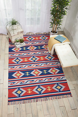 Nourison Baja Blue And Red 4'x6' Southwestern Area Rug, Blue/Red, rollover