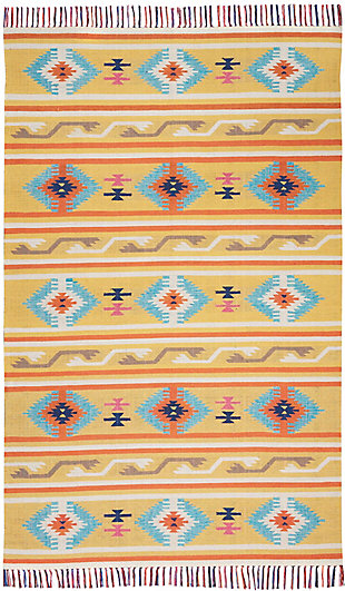 Nourison Baja Yellow 8'x10' Large Flat Weave Rug, Yellow, large