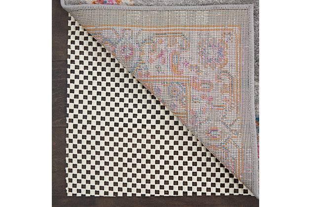 Nourison's gridloc rug pad gives your area rug affordable protection for hard surfaces like tile and hard wood, keeping your rugs in place without tape or tacky residue. By reducing slippage and providing additional cushioning and support, each rug pad helps your favorite rug last longer and stay fresher while also keeping your favorite rooms safer. The open-weave design of each pad helps hold the rug in place, while also providing improved air circulation to minimize moisture and help vacuums perform better.Machine made | Non-slip | Indoor only; rug pad recommended | 0