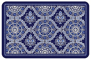 Become engulfed in a Moroccan dream with just one look at this mat. Its captivating navy hue over medallion pattern is reminiscent of richly colored Marrakech goods. Placing this mat in a high traffic area? Don’t worry. The underside is slip-resistant.Made of polyester | Sponge rubber/neoprene underside for support/slip resistance | Machine washable; line/air dry | Made in the u.s.a.