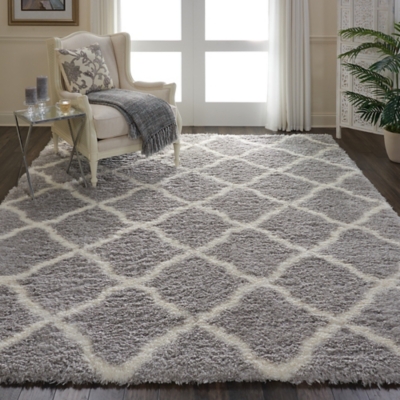 Nourison Luxe Shag Gray 8'x10' Large Rug, Gray/Ivory, large